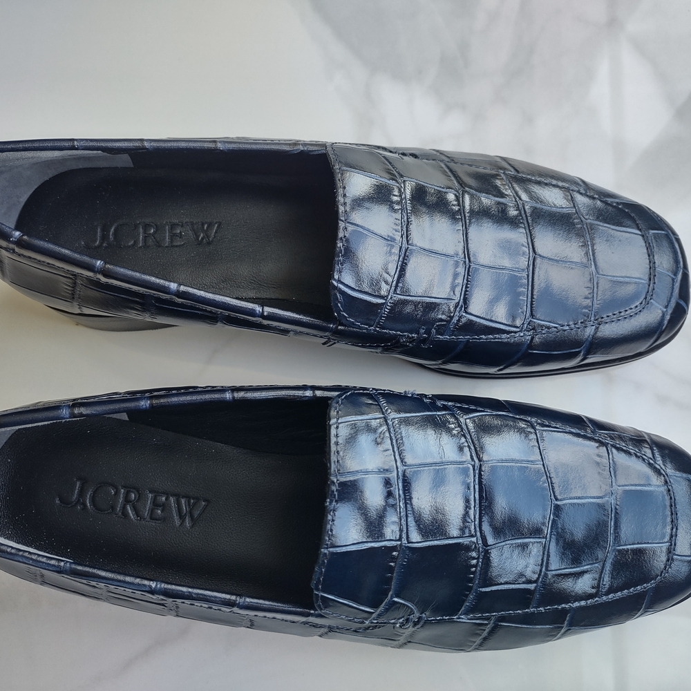 J. Crew Navy Croc-Embossed Loafers - Picture 3 of 6
